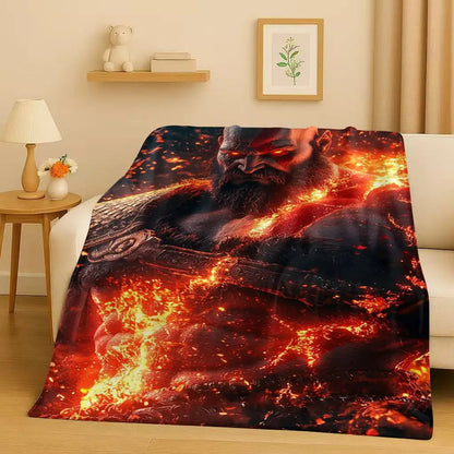 Kratos God of War Game Cartoon Gamer Flannel Blanket,Ultra Soft Warm Plush Throw for Home Bedroom Bed Sofa Cover Picnic Kids