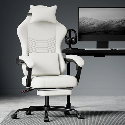 Gaming Chair Fabric Office Chair, Massage Gaming Chair with Headrest, Ergonomic Racing Gaming Seat with Footrest, for Relaxing