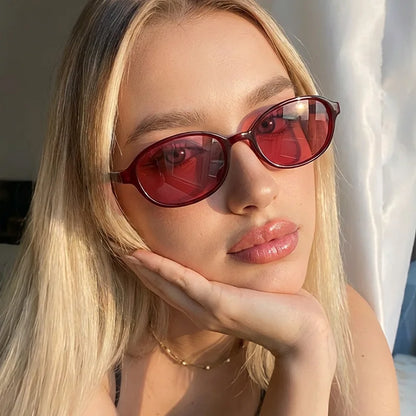 Personalized oval-shaped small frame plastic-rimmed sunglasses for men and women, suitable for daily sun protection