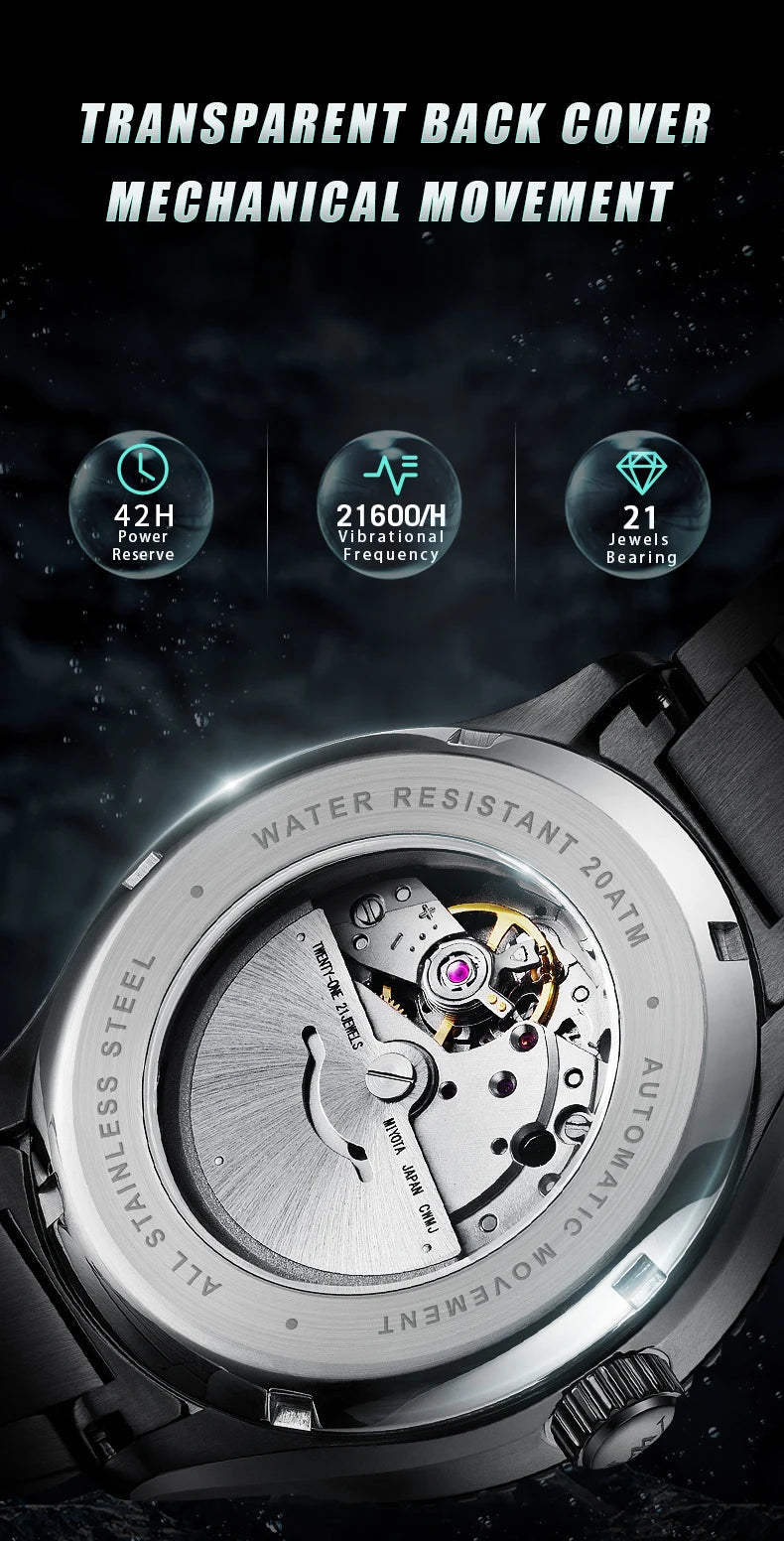 WM Watch Automatic Mechanical Dive Watch Man MIYOTA 8215 Waterproof Stainless Steel Sapphire Welly Merck Diving Watches WM046