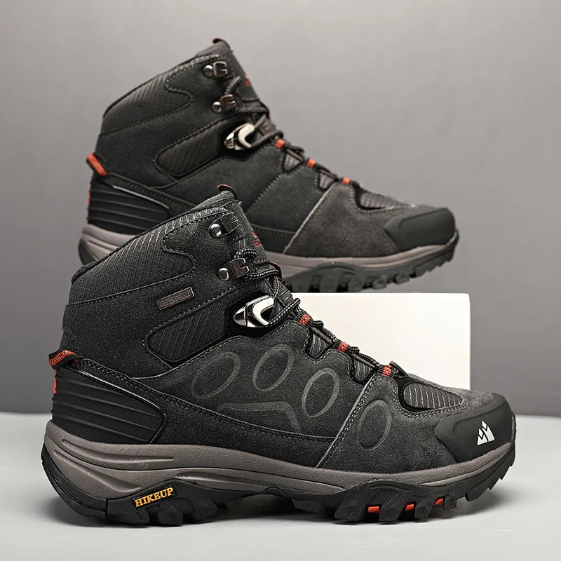 HIKEUP-Bottes de randonnée en daim pour hommes, chaussures de plein air à lacets, bottes de sport chaudes, chaussures de trekking décontractées, non ald, haut, hiver