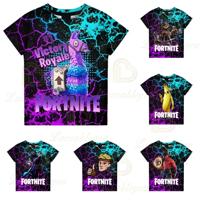 Detské letné tričko Fortnite Victory Royale Ninja Fashion 3D s krátkym rukávom, detské oblečenie s kreslenou potlačou