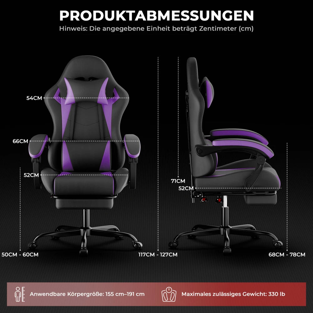 Ergonomic Gaming Chair with Lumbar Support Pillow & Headrest, Adjustable Gamer Chair with Footrest, Reclining PC Gaming Chair for Adults