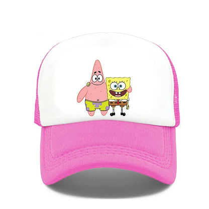 Fashion Cute SpongeBobs Print Baseball Cap Cartoon Men Women Summer Sun Mesh Hat Anime Adjustbale Sunshade Golf Cap Trucker Hat