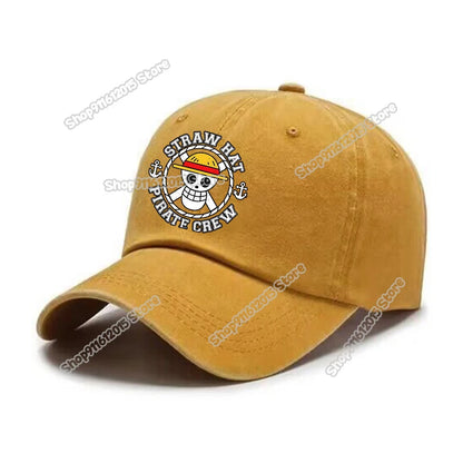One Piece Men Washed Baseball Cap Unisex Retro Hip-hop Peak Caps Anime Luffy Male Outdoor Trucker Hat Travel Sunscreen Sunhat