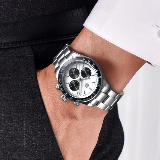 Relógios masculinos Rolls Timi Panda – Cronógrafo de quartzo, modelo de luxo, vidro de safira com tratamento antirreflexo, estanque, estilo desportivo