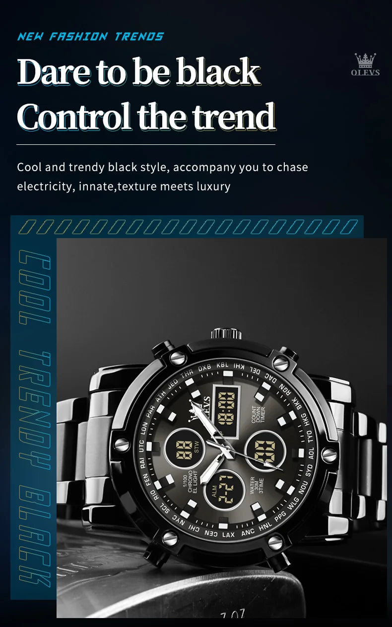 OLEVS Men's Watches Original Multifunctional Wlectronic Watch for Man Waterproof Luminous Alarm Clock Fashion Dress