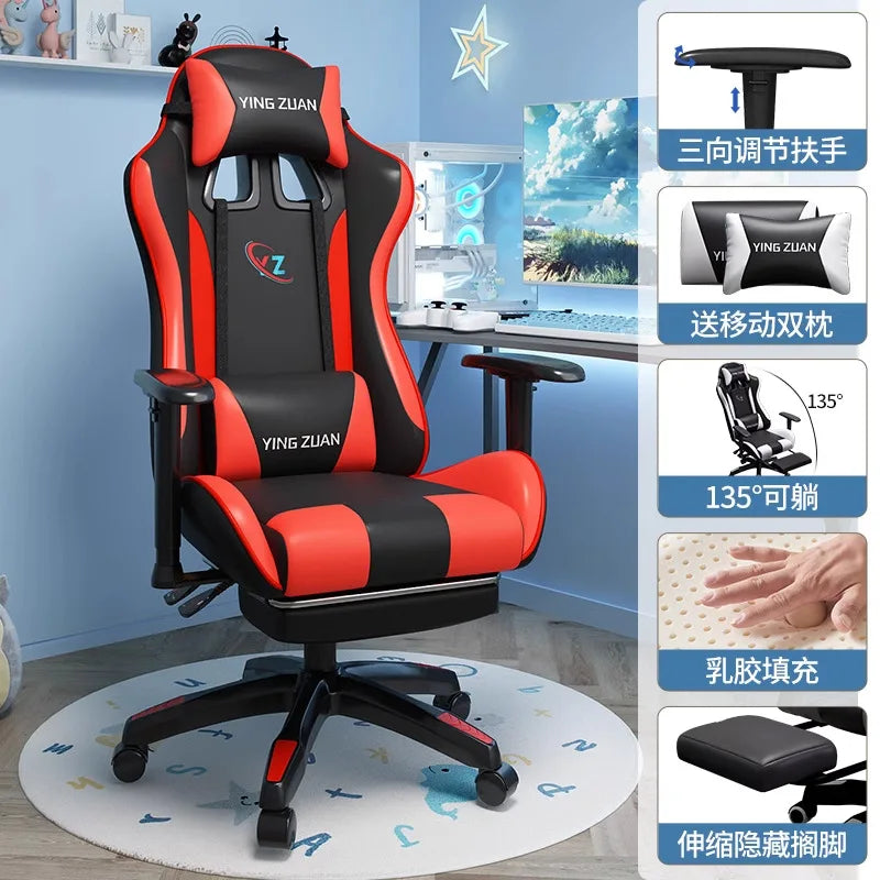 Scaun de gaming, scaun pentru computer, șezut confortabil rabatabil, pentru jocuri și live streaming, dormitor, studenți, acasă, ergonomie pentru stat prelungit pe scaun