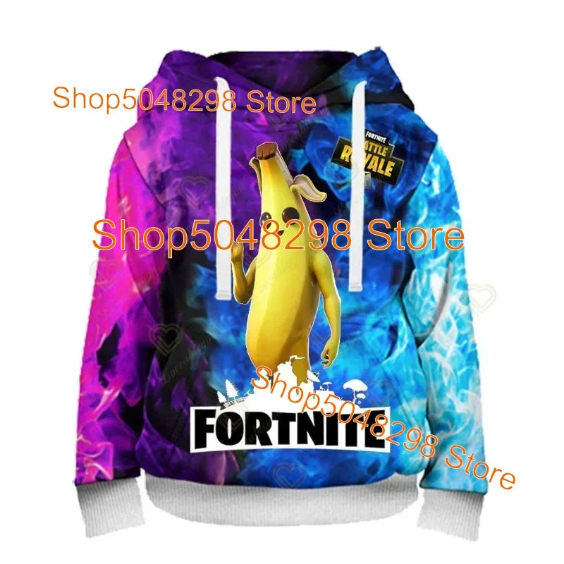 Sweatshirt com capuz para homem e mulher com estampado 3D Battle Royale Fortnite Victory — hoodie streetwear com capuz para rapazes e raparigas