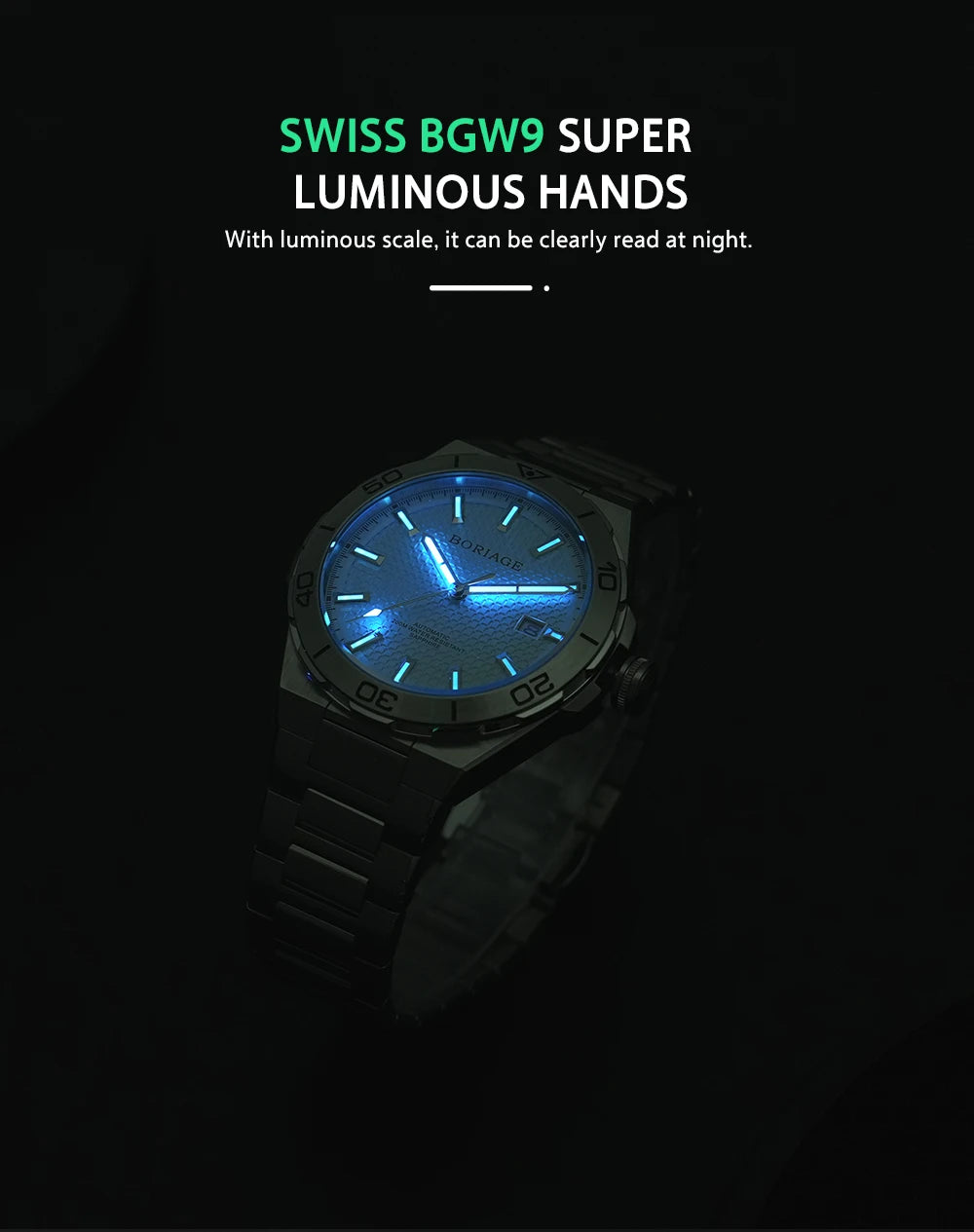 BORIAGE Fully automatic mechanical men's watch BGW9 luminous watch MIYOTA9015 movement 316 stainless steel 200m Water Resistance