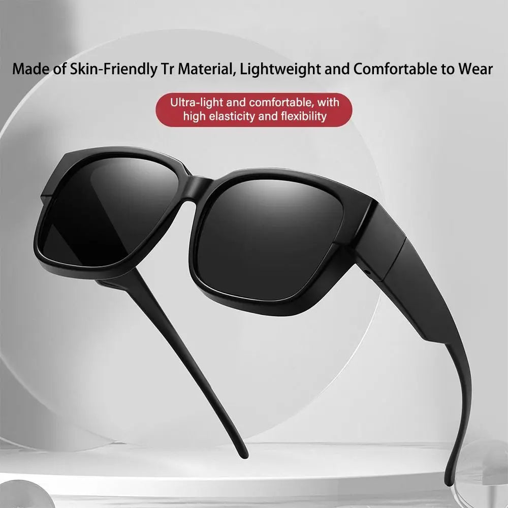Polarized Fit Over Glasses Sunglasses for Women Men, Trendy Square Wrap Around Shades for Driving Riding, UV Protection