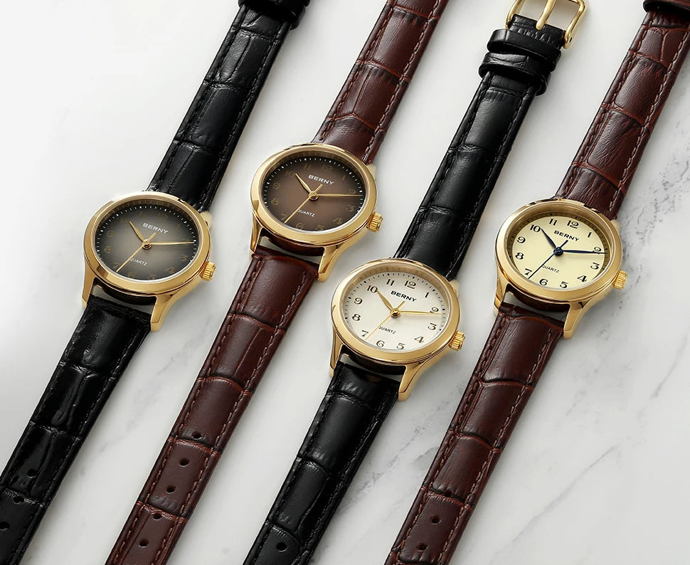 BERNY Gold Watch for Women Luxury Ladies Fashion Quartz Wristwatch Elegant Gradient Dial Multiple Scenarios Matching Lady Watch