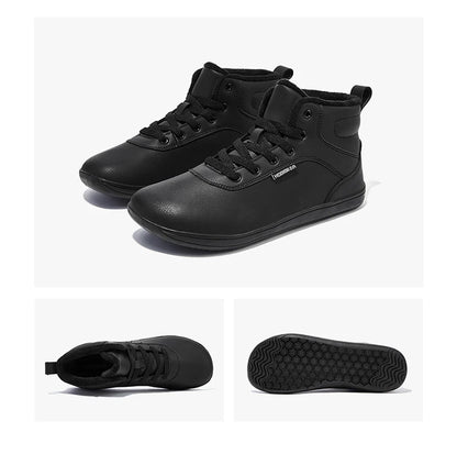 HOBIBEAR Unisex Winter Barefoot Shoes Womens Men Wide Toe Box Faux Fur Lined Ankle Sneakers Artificial Leather Lace Up Shoes