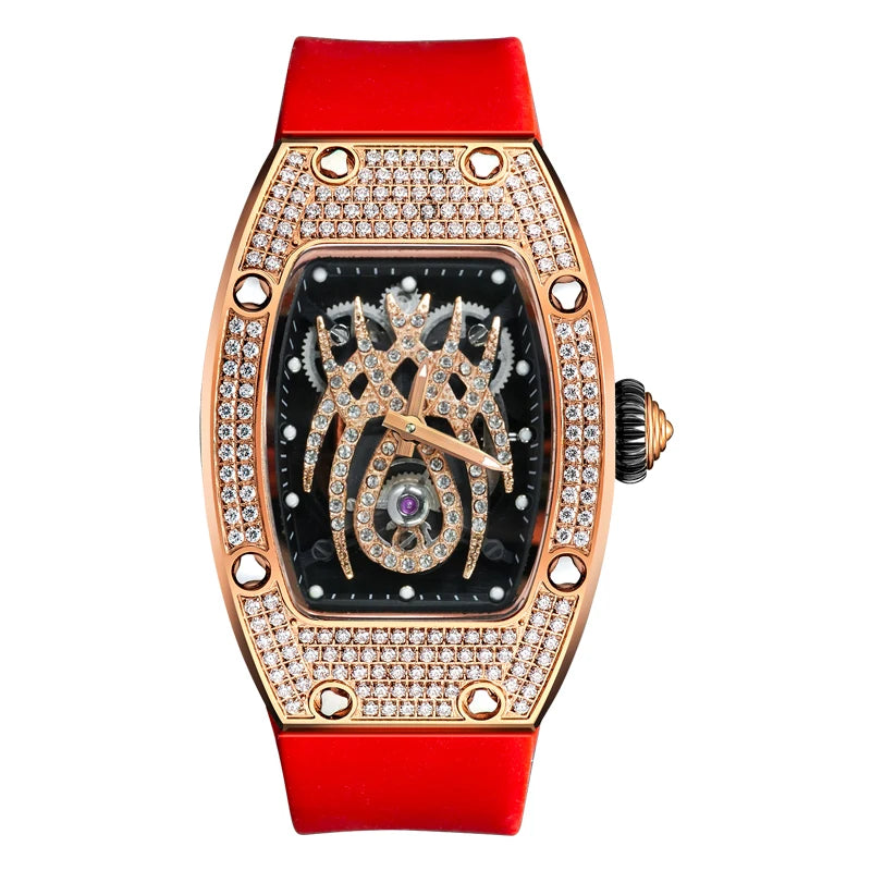 HANBORO Spider Collection Spider Ruby and Diamond Crafted Luminous Full Diamonds Luxury Women's Watch