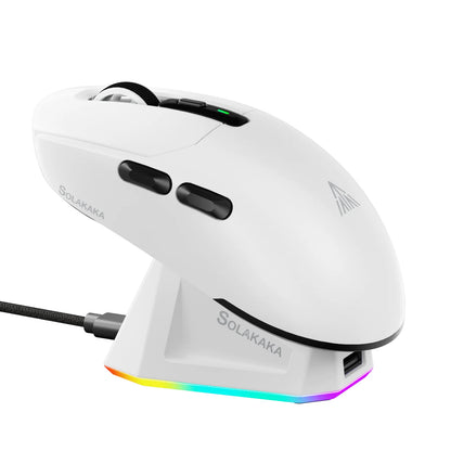 Bezdrátová herní myš SOLAKAKA SM820 Tri-mode s magnetickou dobíjecí stanicí, RGB, PAW3311, 24000DPI, bezdrátová makro myš, ultralehká