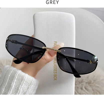 Gradient Oval Frameless Women's Sunglasses High Quality Luxury Brand Y2k Rimless Glasses Women High-end Punk Popular Shades UV