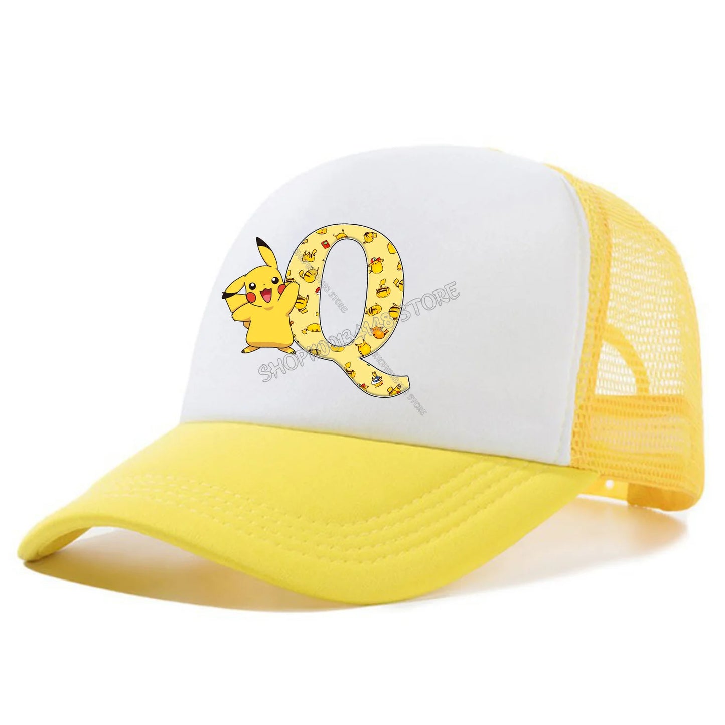 Pokemon Pikachu Peaked Cap Cartoon A-Z Letter Baseball Caps Fashion Summer Breathable Mesh Hat Parent-child Hat Peacoat Kid Gift