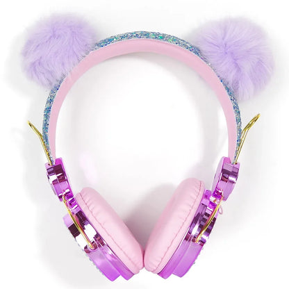 Casque filaire pour enfants, avec oreilles de chat et microphone, oreilles en peluche de licorne, idéal pour les cours en ligne, les jeux vidéo, les étudiants, les filles et les garçons.