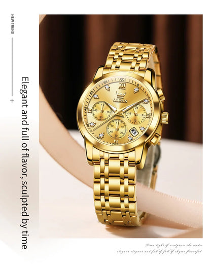 OLEVS 2858 Chronograph Quartz Wristwatches for Woman Fashion Elegant Classic Auto Date Waterproof Stainless Steel Women's Watch