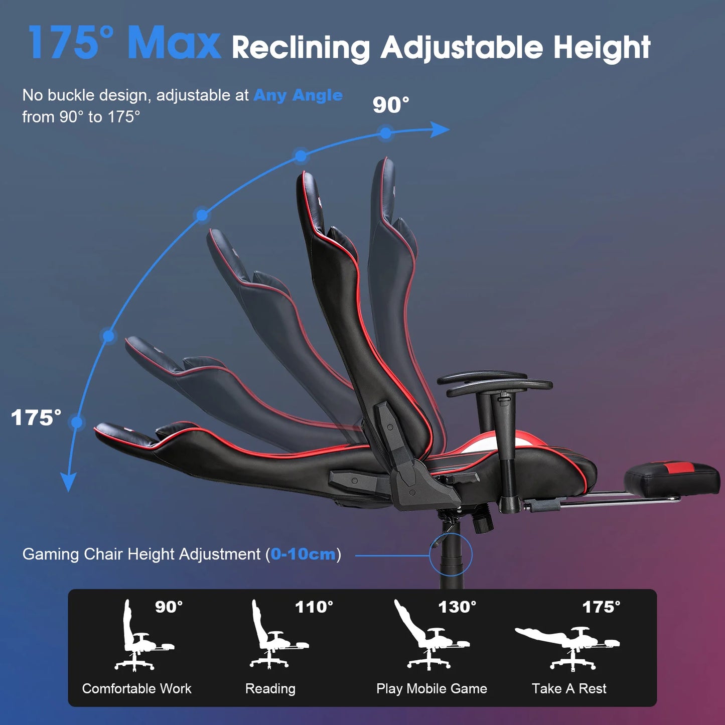 Massage Gaming Chair 7-Point Adjustable Seat Height Ergonomic Office Chair with Footrest and Lumbar Support GC-RC03 Chairs