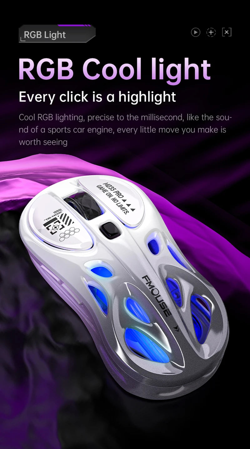 Bezprzewodowa mysz gamingowa 2.4G Tri-Mode RGB, lekka konstrukcja hollow z podświetleniem Chroma, przewodowa/Bluetooth, kontroler myszy e-sportowej