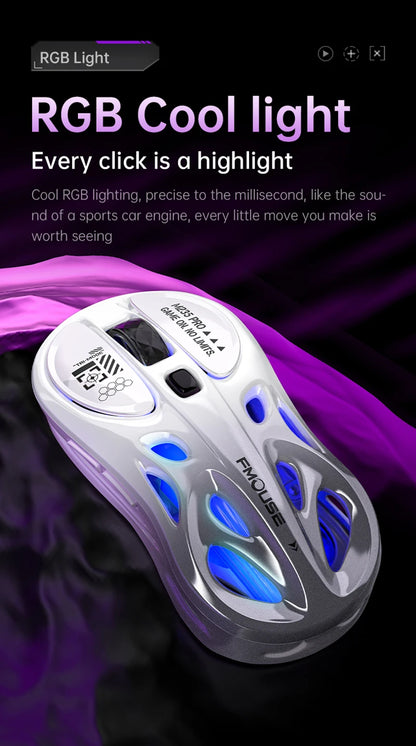 Bezprzewodowa mysz gamingowa 2.4G Tri-Mode RGB, lekka konstrukcja hollow z podświetleniem Chroma, przewodowa/Bluetooth, kontroler myszy e-sportowej