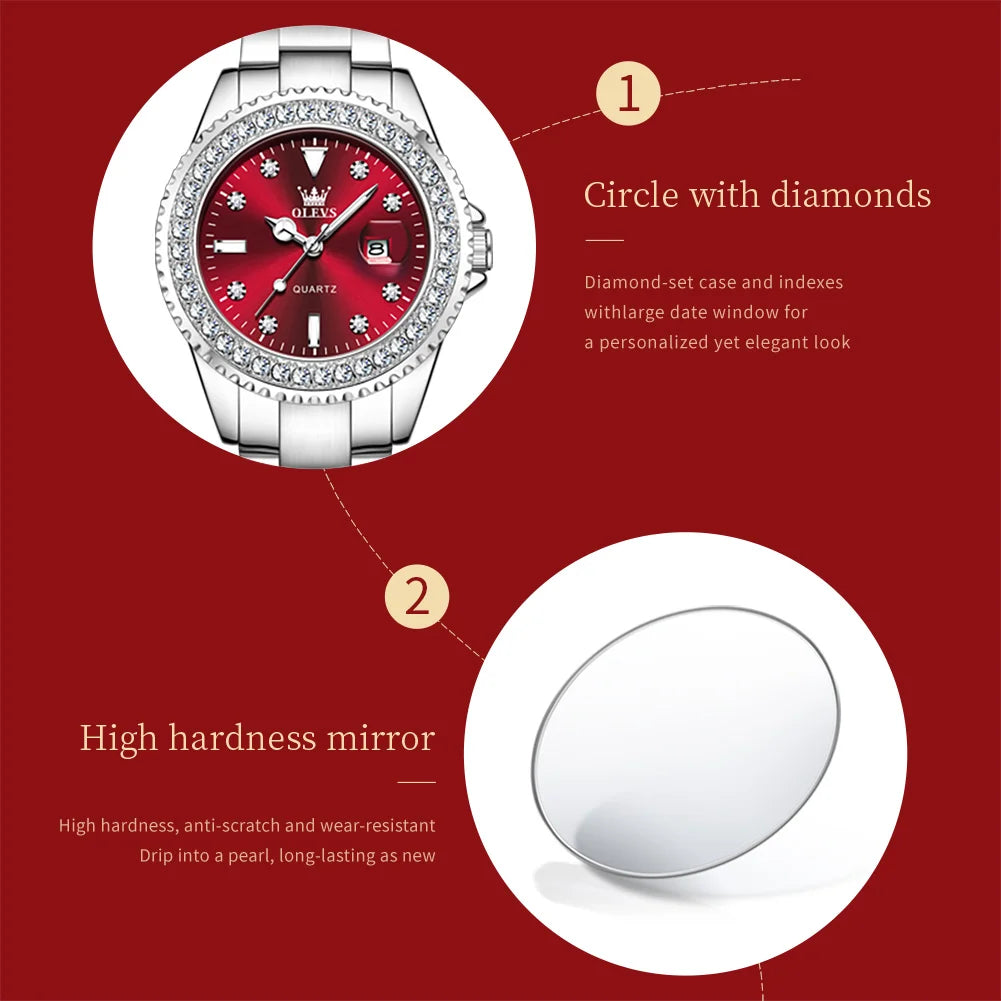 OLEVS 9945 Original Diamond Quartz Watch for Women Luxury Elegant Ladies Watches Stainless Steel Waterproof Women's Wristwatches