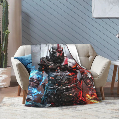 God of War Games Kratos Cartoon Flannel Blanket  Super Soft Throw Blanket for Couch Bed Travel Street Trend Bedspread Sofa Bed