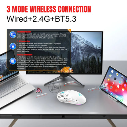 3 tilstande Bluetooth-gamingmus, genopladelig 2.4G USB trådløs mus med RGB-baggrundsbelysning til iPad, tablet, laptop og computer