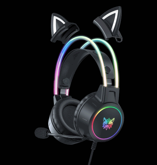 ONIKUMA-Casque supra-auriculaire X15 Pro, casque de jeu, écouteurs filaires à suppression, oreilles de chat rose, lumière RVB avec micro, PC, PS4