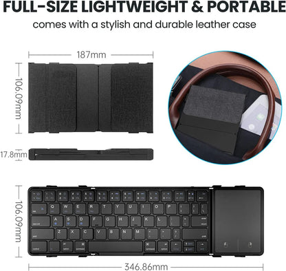 JOMAA Foldable Bluetooth Wireless Keyboard With Touchpad Portable Rechargeable 63 Keys Slim Keyboard for Win 7/8/10/IOS