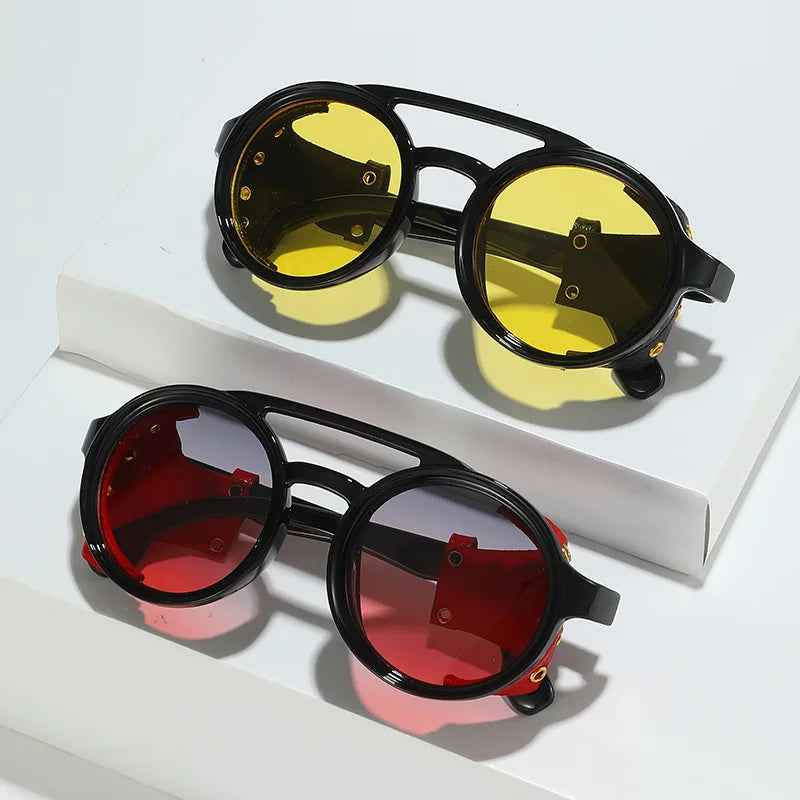 Retro Sunglasses Men Women Leather Round Glasses Vintage Goggles Anti Wind Outdoors Sports Sun Glasses UV400
