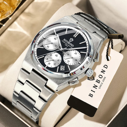 BINBOND relógio de quartzo preciso para homem, robusto, com data automática, cronógrafo, luminiscente, à prova de água, relógio de luxo para homem, estilo casual Reloj