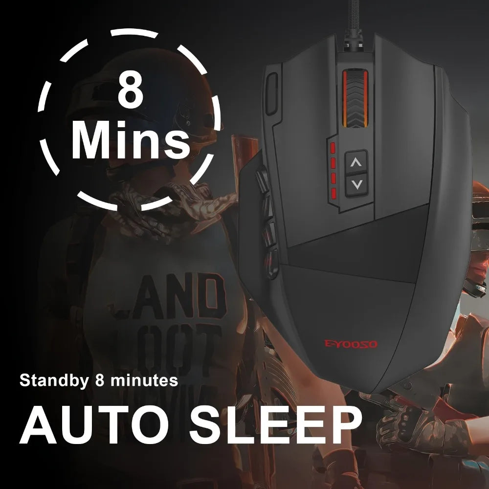 E-YOOSO X-39 programmerbar gamingmus, trådbunden RGB-mus med 18 knappar, 8 avtagbara vikter, 5 DPI, ergonomiskt grepp för dator