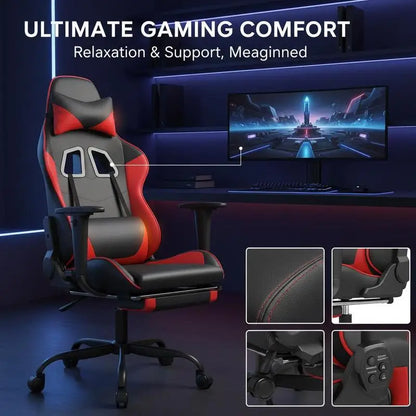 Massage Gaming Chair with Footrest Black and Red 66X56X120,5-131 cm in Imitation Leather, Reclining 360 Swivel Chair ° Maximum 110 kg