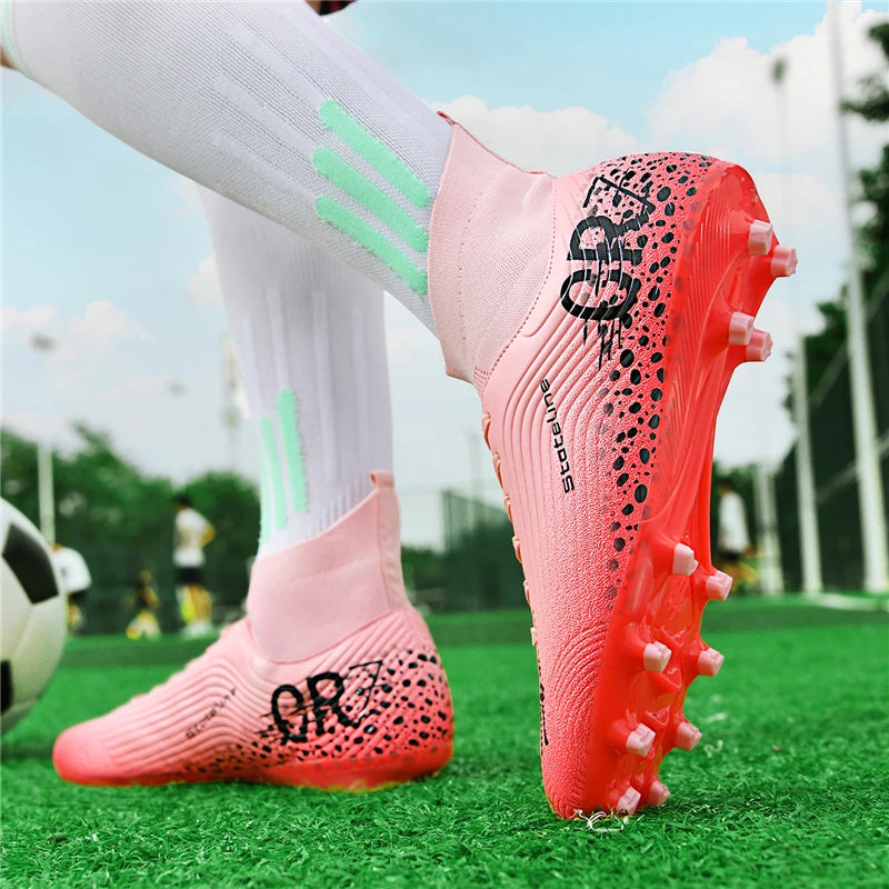 Chaussures de football professionnelles pour hommes/femmes, antidérapantes, à crampons FG, respirantes, chaussures d'entraînement à tige haute