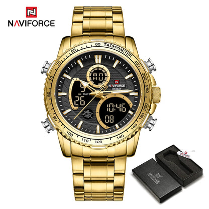 Montre de sport pour homme NAVIFORCE – Montre-bracelet originale de luxe en acier inoxydable, modèle militaire étanche à double affichage