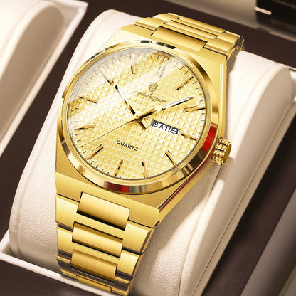 Montre-bracelet de luxe pour homme POEDAGAR, étanche, lumineuse, en acier inoxydable, avec date et jour de la semaine, à quartz, style business.