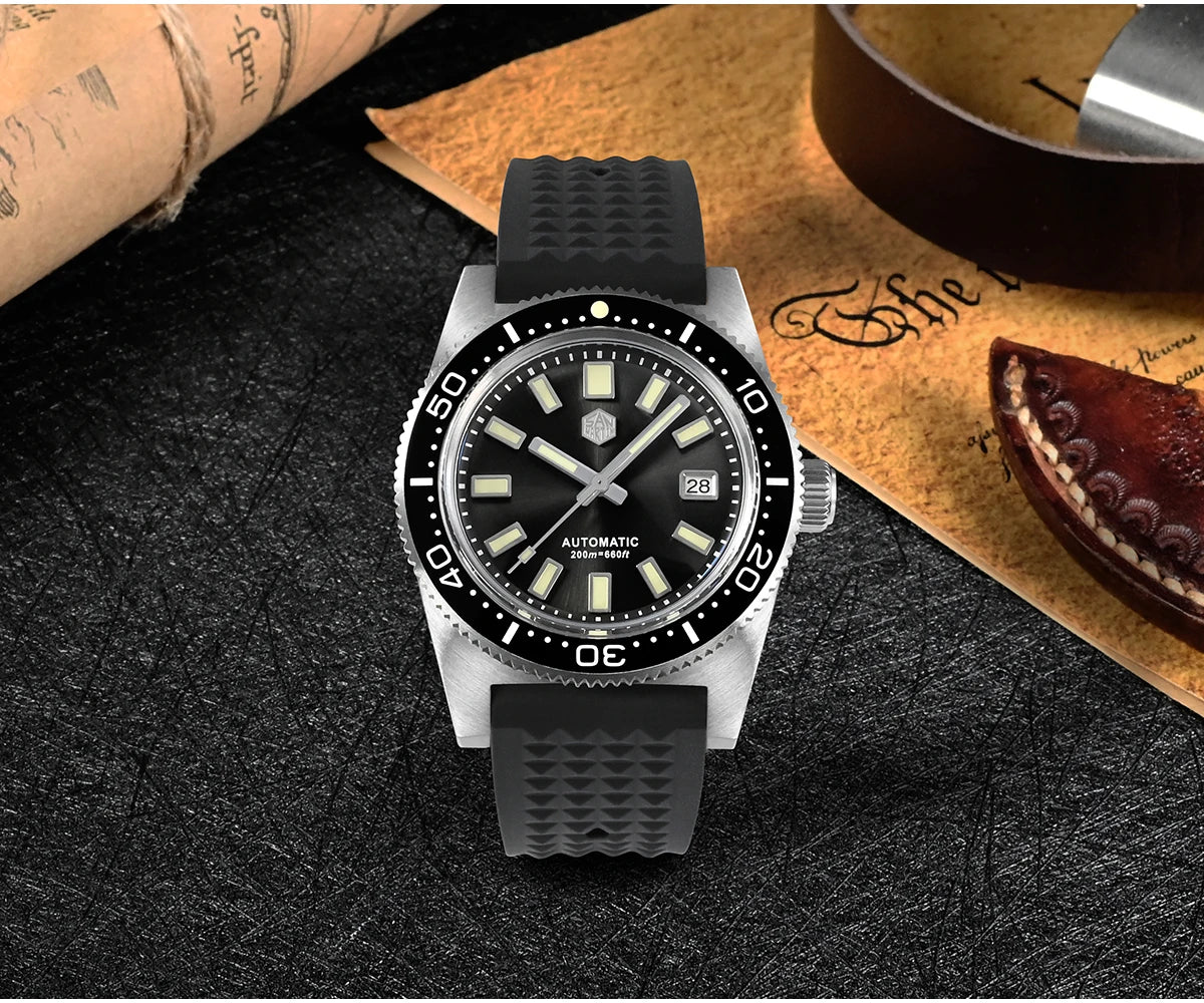 San Martin New 62mas 37mm Diver Mens Watch Classic Luxury Sapphire PT5000 SW200 Automatic Mechanical Watches Date 20Bar Luminous