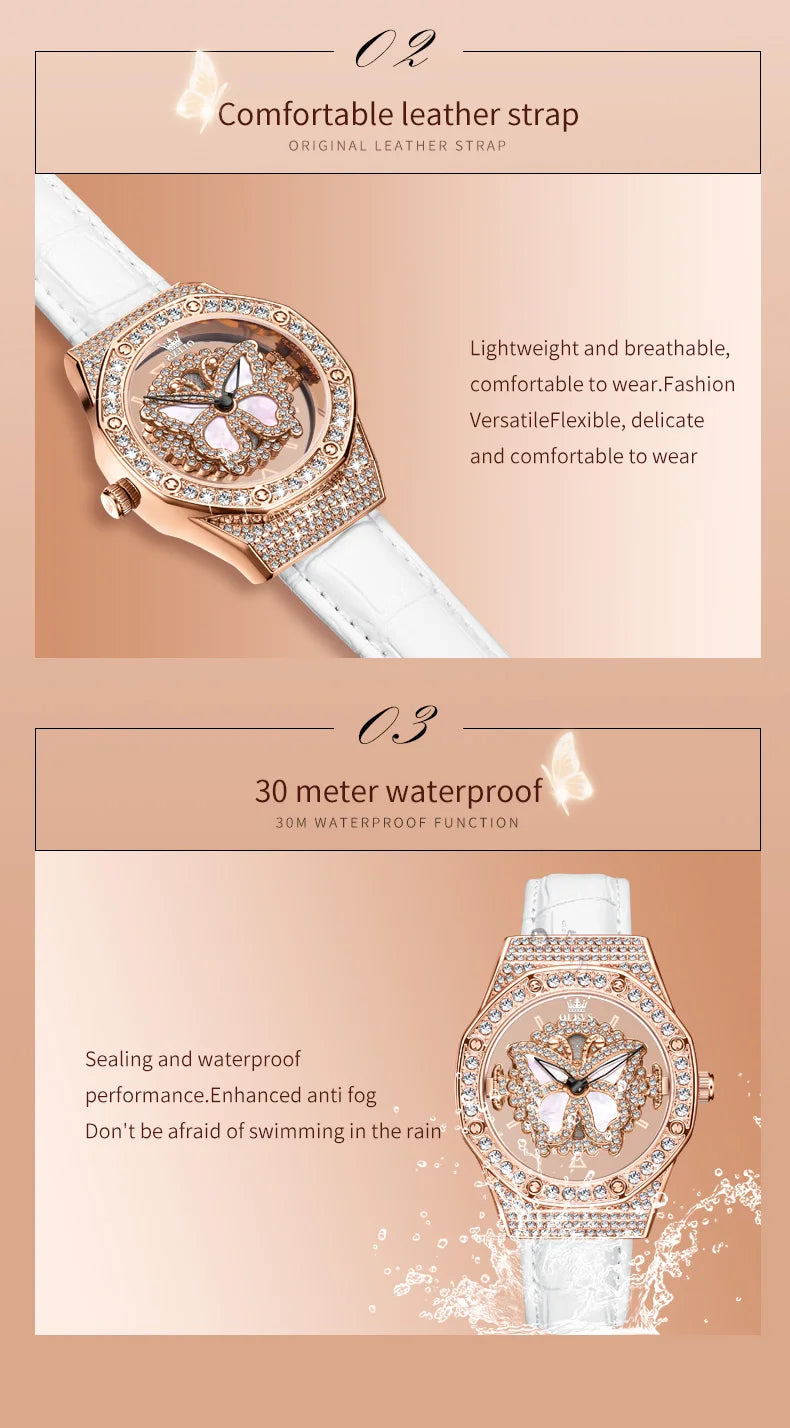 OLEVS 9996 Watch Elegant  Luxury Woman Skeleton Quartz Watch Scale Waterproof Luminous Diamond Dial Ladies Watch Gifts Original