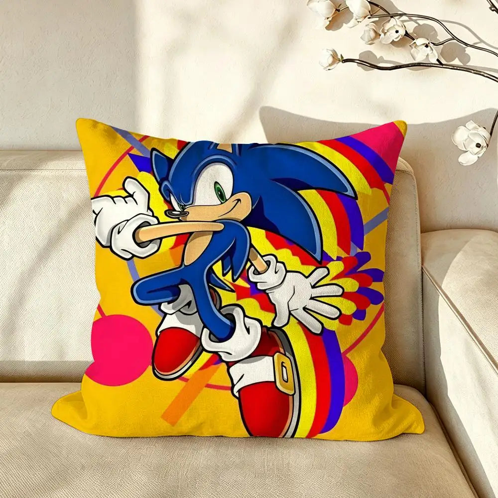 Character S-Sonic the H-Hedgehog Cushion Cover Pillow Case Anti-dustmite Pillowcase Silky Short Plush Sofa Cushion Cover hot