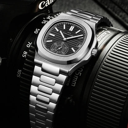 DIDUN Mens Watches Top Brand Luxury Business Stainless Watch Male Military Quartz Chronograph Analog Date Clock Steel Wristwatch