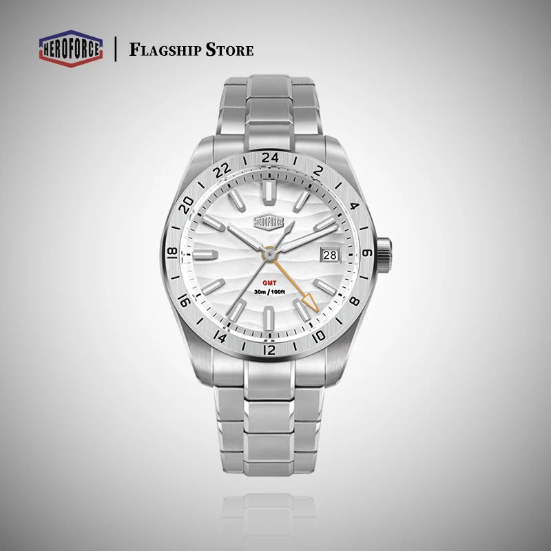 HEROFORCE Business Quartz Watch Men Clock GMT Date Luxury Man Wristwatch Waterproof Luminous Stainless Steel Men's Watches Reloj