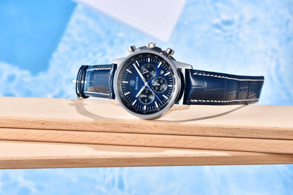 Relógio de luxo para homem Benyar – Cronógrafo com data, bracelete em pele, estanque, luminescente, estilo desportivo e militar, relógio de quartzo