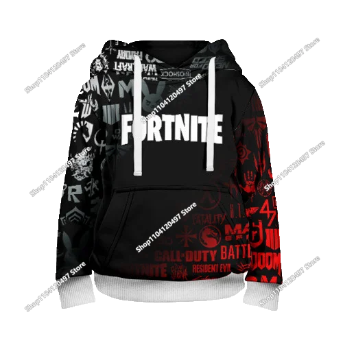 Children's Fortnite Hoodies Cartoon Casual Hooded Coat Autumn Men Soft Pocket Sweatshirts Male Loose Tops Long Sleeve Clothes