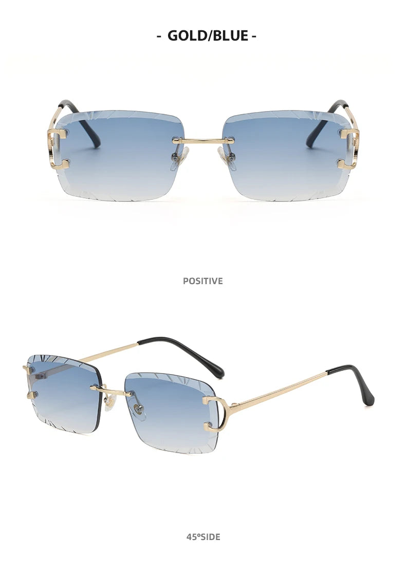 Square rimless glasses Trend metal high-grade men's and women's sunglasses street shot sunglasses
