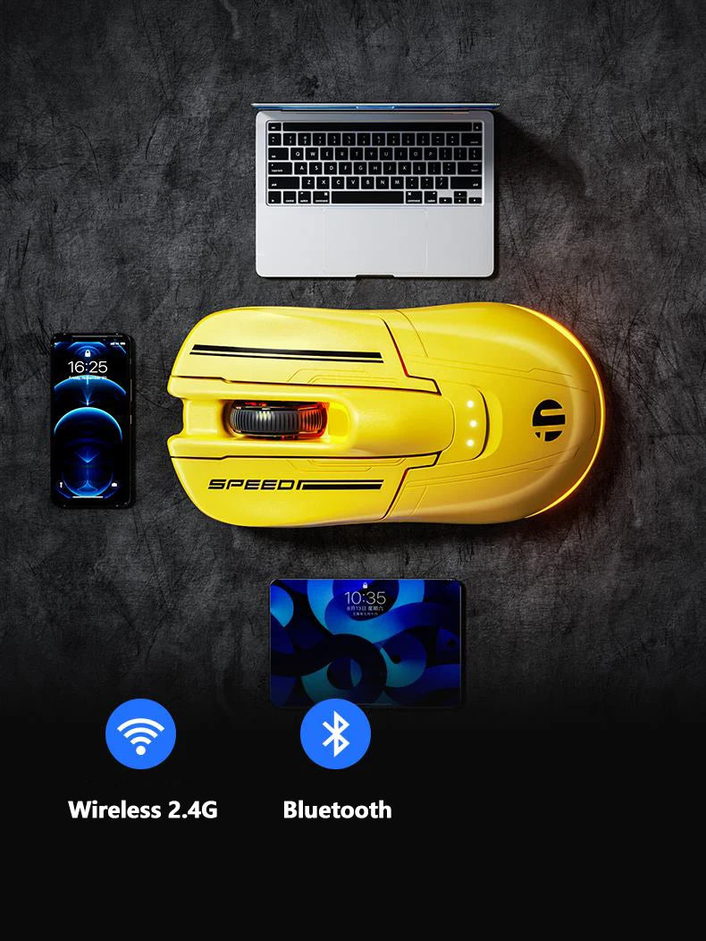 Bezdrátová Bluetooth herní myš INPHIC Super Racing Car Series s baterií 500mA, zobrazením stavu baterie a přizpůsobitelnými světelnými efekty