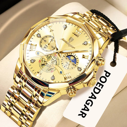Montre homme POEDAGAR de luxe originale, étanche, chronographe lumineux, montre-bracelet en acier inoxydable à quartz, montres haut de gamme pour hommes