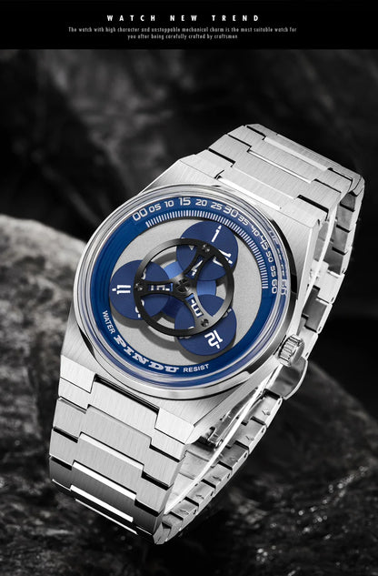 PINDU Turntable Creative Watch Miyota 8215 With Pointerless Design Trendy Steel Business Mechanical Watches Luminous Waterproof