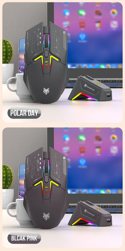 XUNSVFOX H2 trådløs Bluetooth-mus med dual-mode, RGB-lyseffekt, til laptop, gaming og kontor, med magnetisk opladning